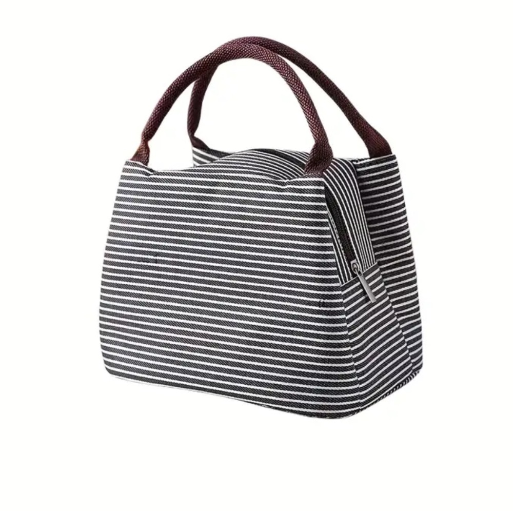 Insulated Oxford Striped Black White Women's lunch tote Bag handles viral